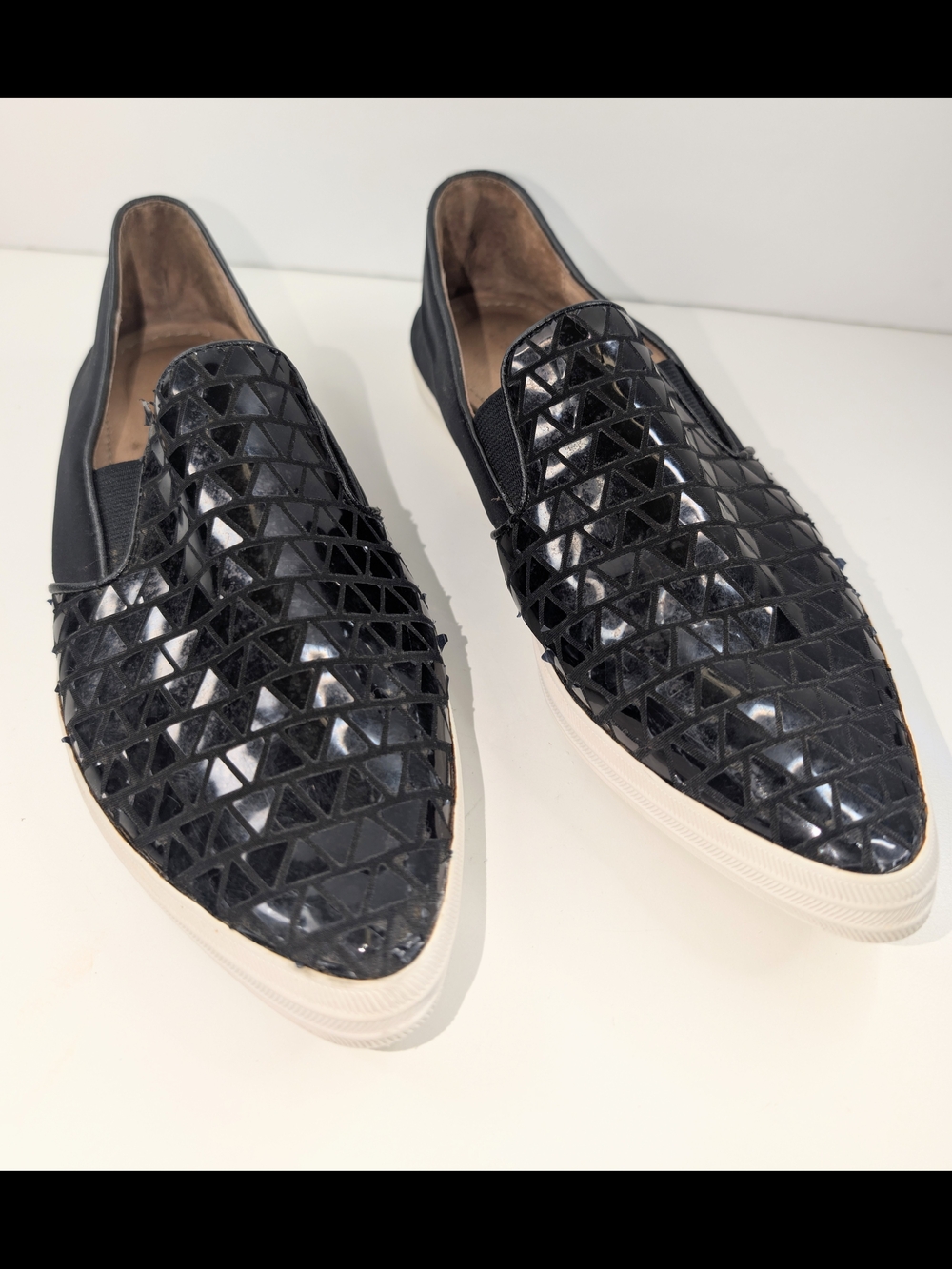 Anthropologie All Black Textured Pointy Toe Slip On Loafer Sneaker Size 6.5